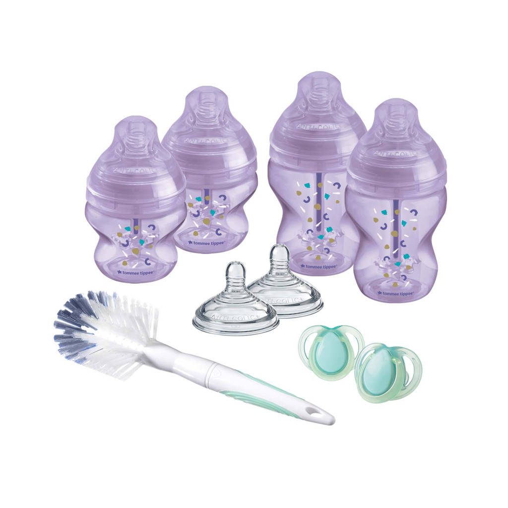 Tommee Tippee Sada kojeneckých lahviček C2N ANTI-COLIC s kartáčem Purple