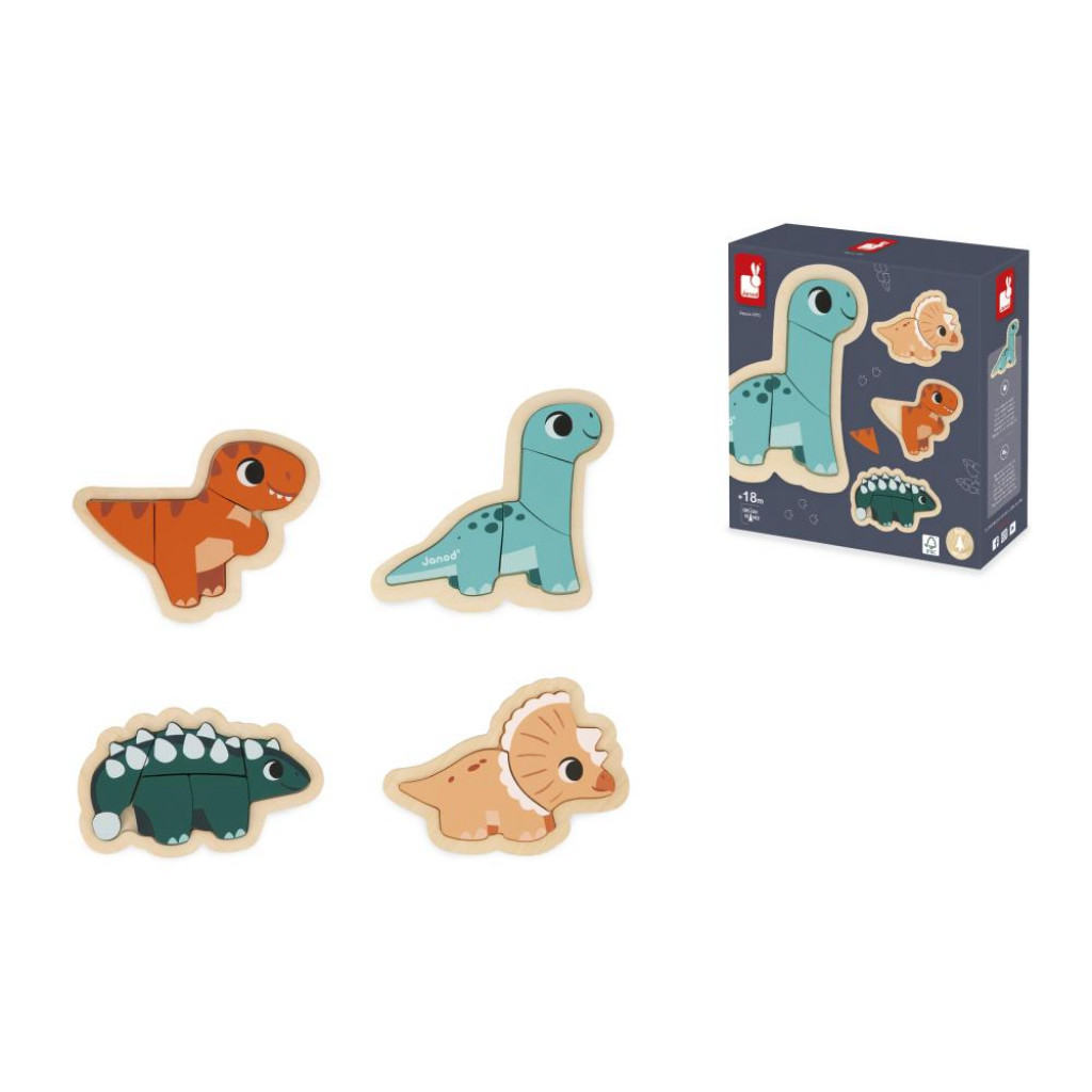 Janod Dřevěné vkládací puzzle Dinosauři 4v1 Dino