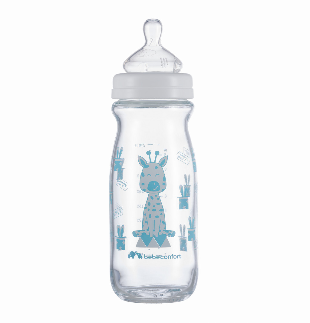 Bebeconfort Kojenecká láhev Emotion Glass 270ml 0-12m White