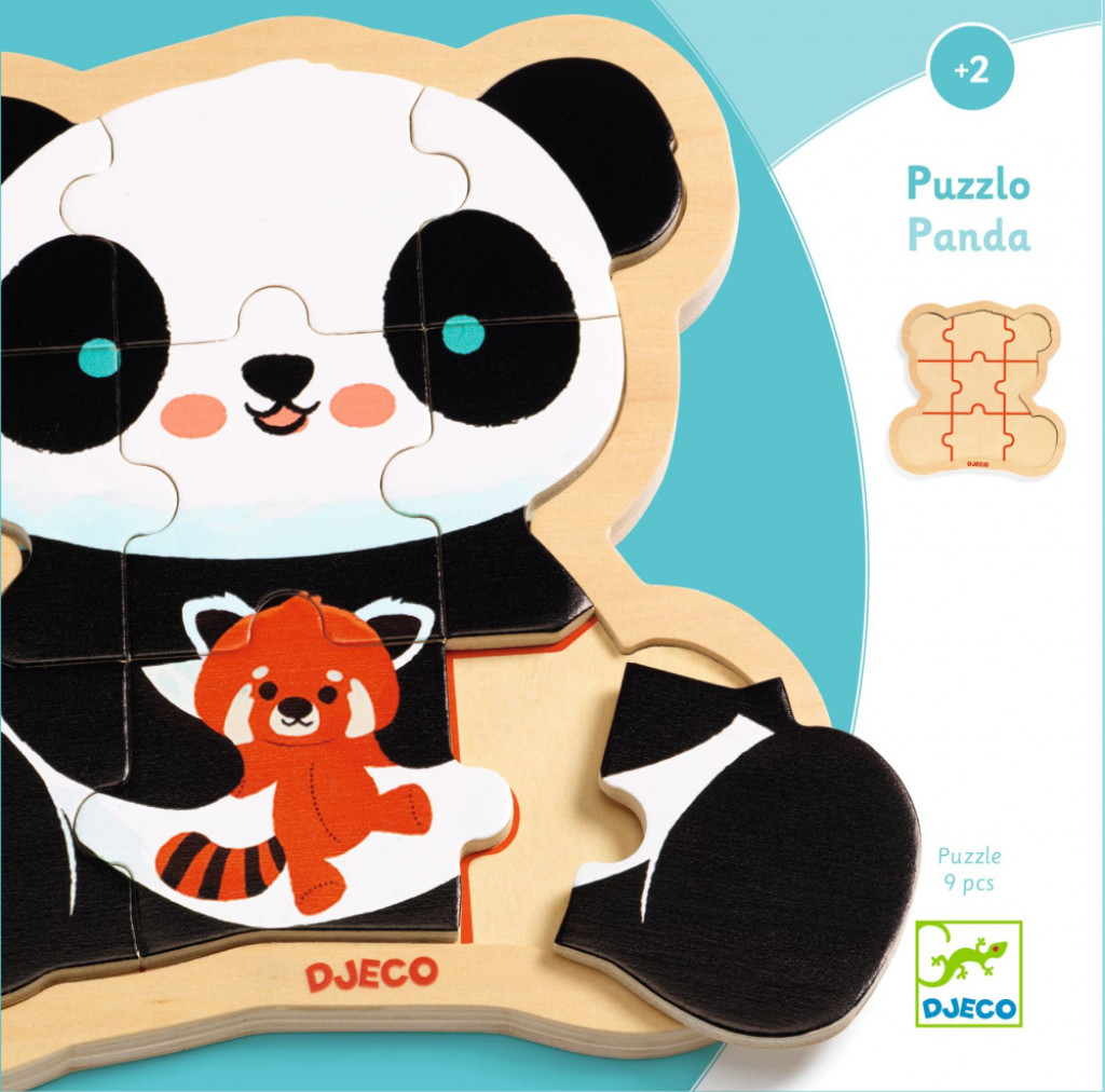 DJECO Panda: drevené puzzle (9 dielikov)