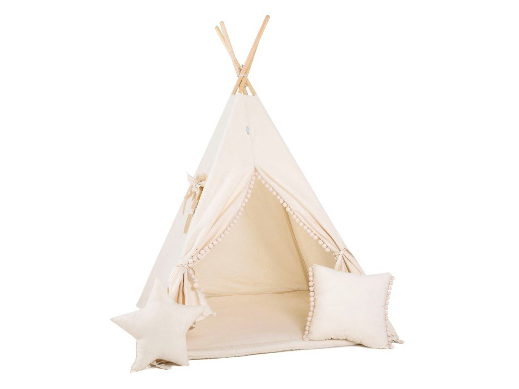 Elis design Set teepee stan Krémový s bambuľkami Variant: standard