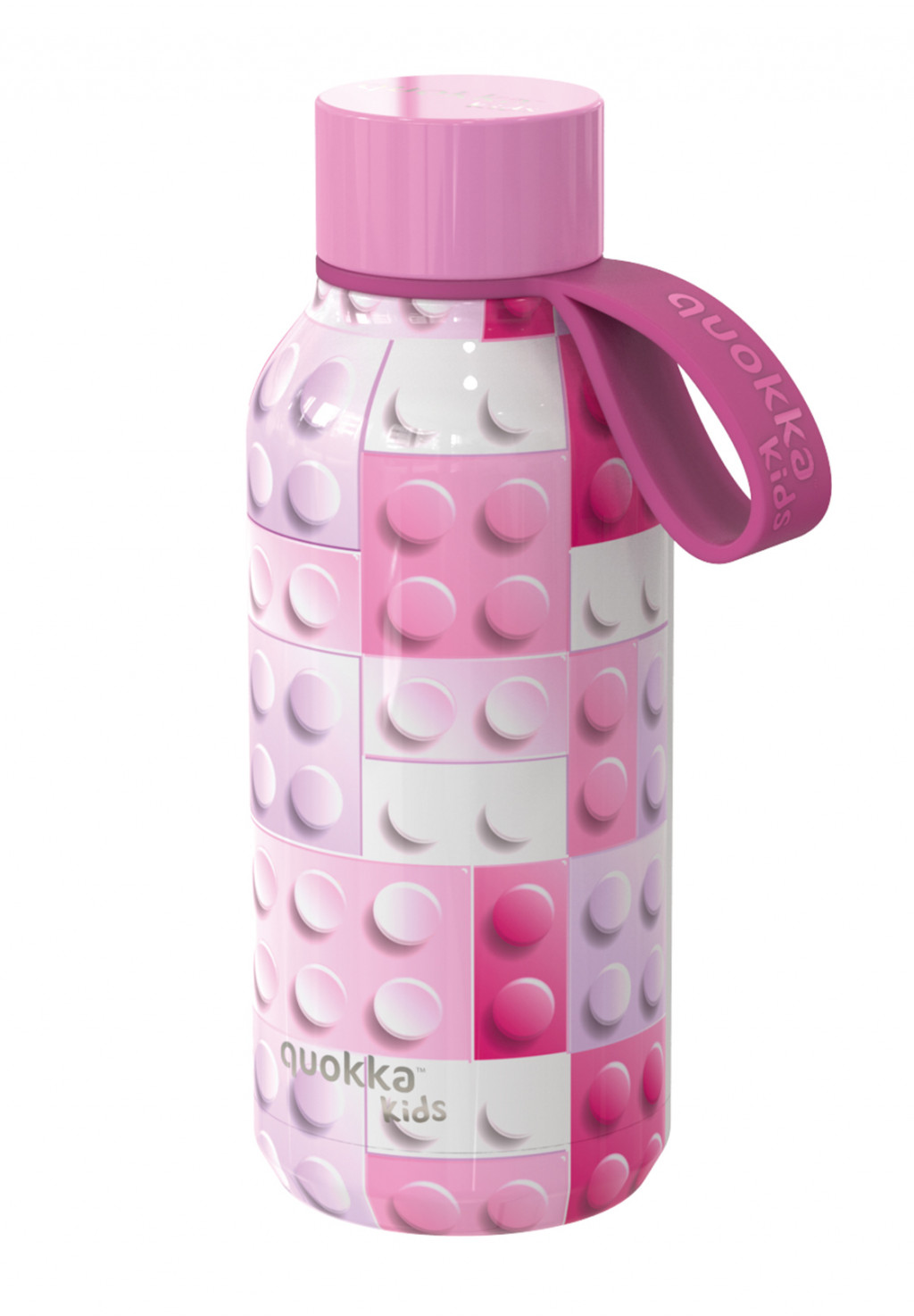 Quokka Nerezová termoláhev Solid Kids s poutkem Pink Bricks 330 ml