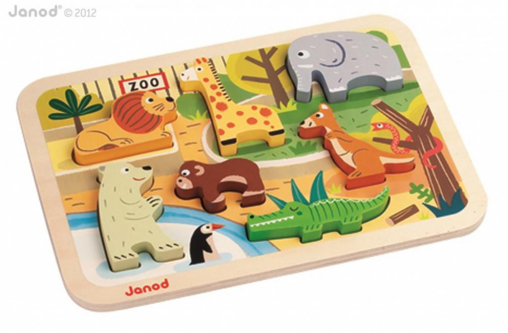 Janod Dřevěné vkládací puzzle pro nejmenší ZOO Chunky