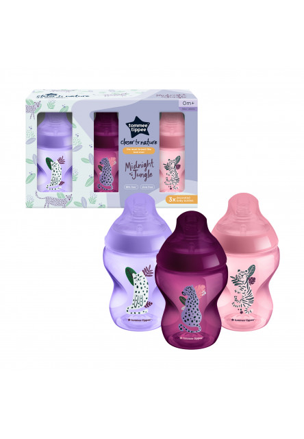 Kojenecká láhev C2N Jungle Purple 260ml 3ks 0m+