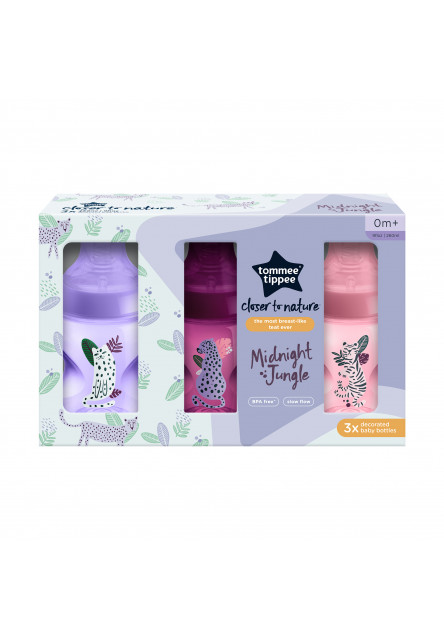 Kojenecká láhev C2N Jungle Purple 260ml 3ks 0m+