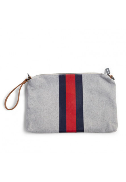 Pouzdro na zip s poutkem Grey Stripes Red/Blue