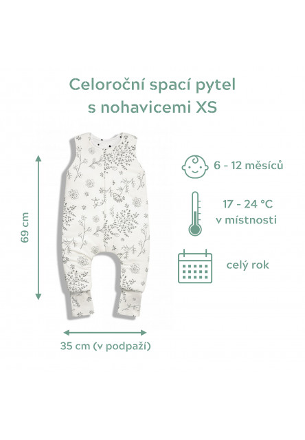 Celoroční spací pytel s nohavicemi Sleepee Bloom/Černé tečky XS