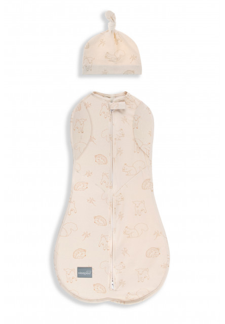 Zavinovačka Sleepee Second Step Swaddle s čepičkou zdarma Vintage Animals Cream Sleepee