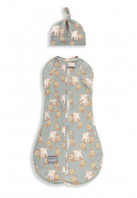 Zavinovačka Sleepee Second Step Swaddle s čepičkou zdarma Vintage Animals Sky Blue